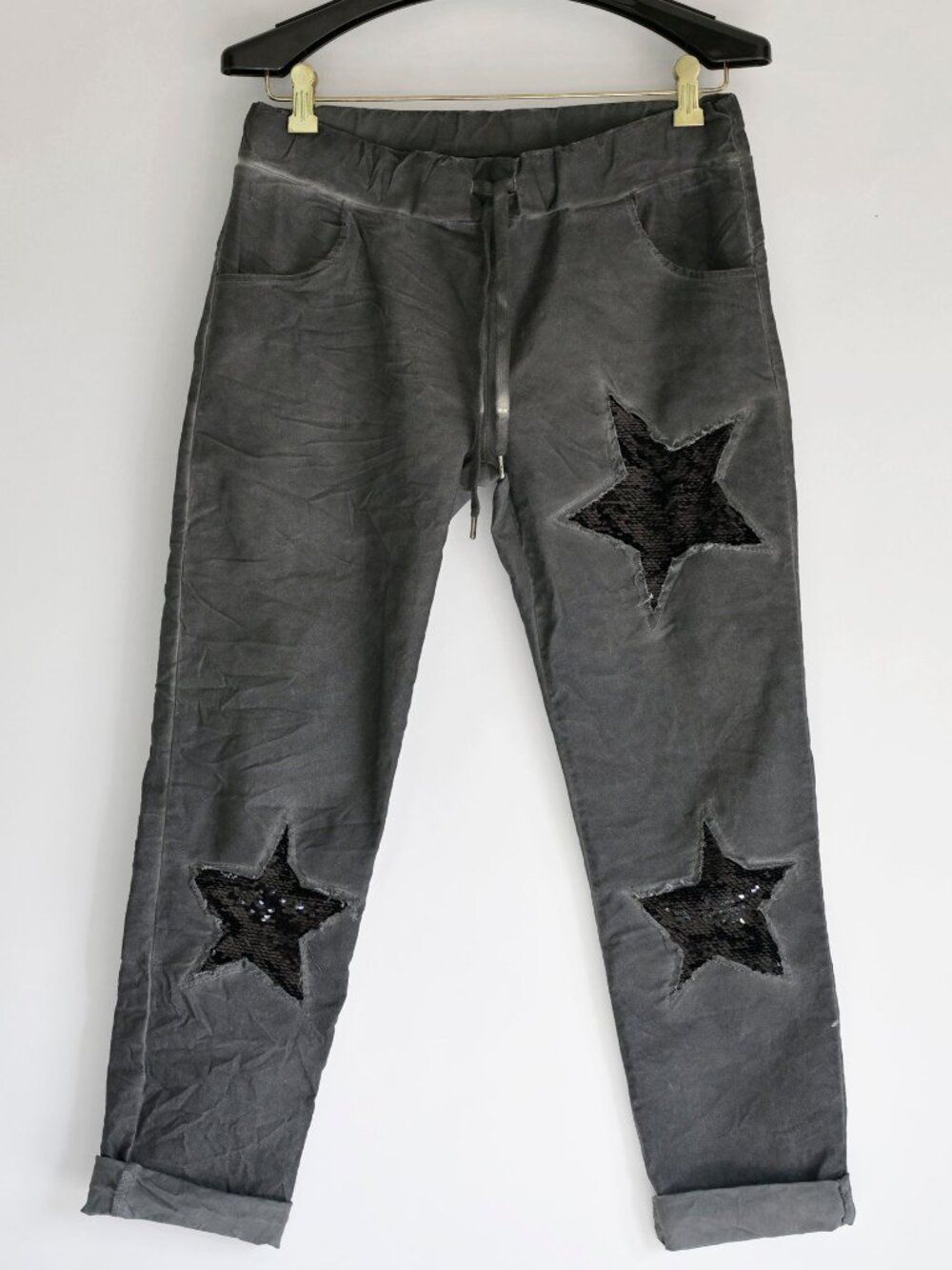 Venti6 Made in Italy Gray Crinkle Jogger Pants Sequin Stars Size M NWOT